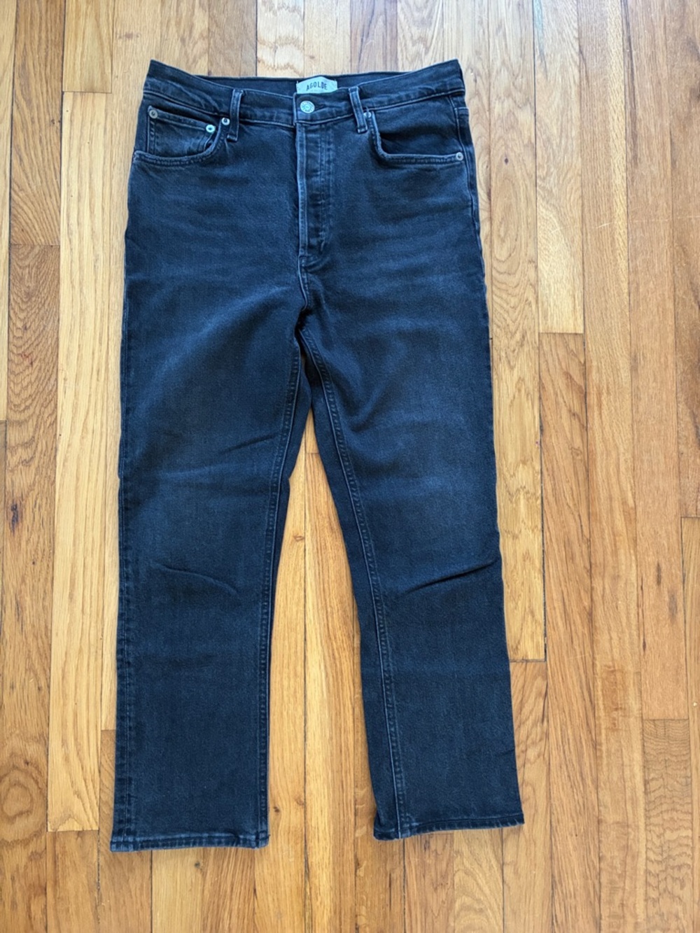 Agolde Riley Jeans 28 High Rise Straight Crop Panoramic Black Denim Stretch